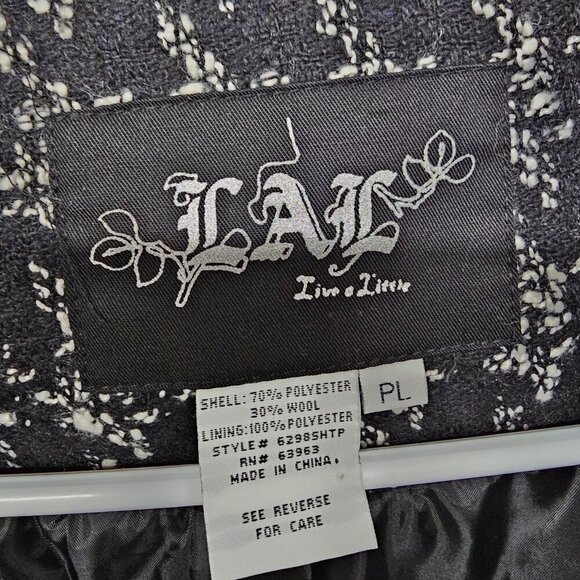 Live A Little Black Grey Houndstooth Preppy Retro Wool Y2K Winter Jacket PL - Picture 12 of 14